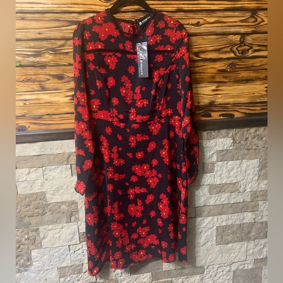 NWT Allegra K Vibrant Floral Modest Dress Navy Red Small - Picture 7 of 13